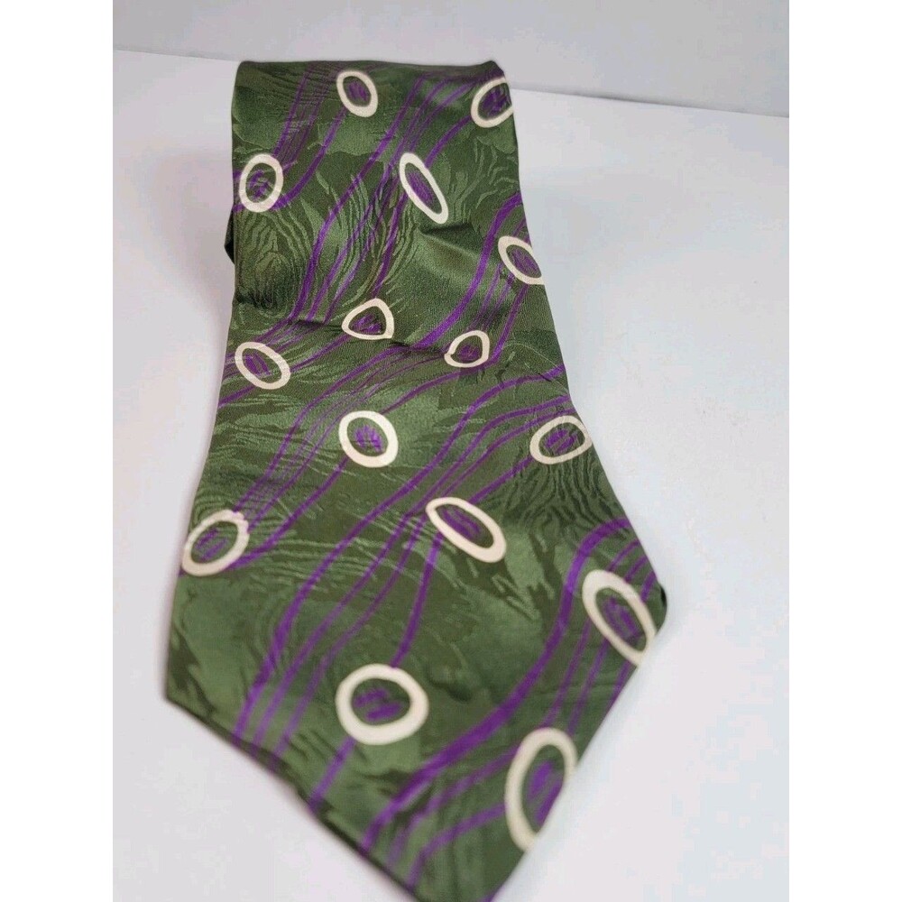 Vintage J.T. Beckett Mens Necktie Green Purple Abstract Geometric Wide Tie